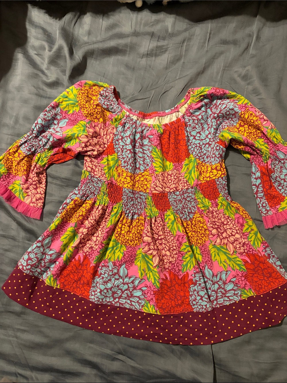 Girls Floral Mum fall Smocked Dress in Pink and Multicolor